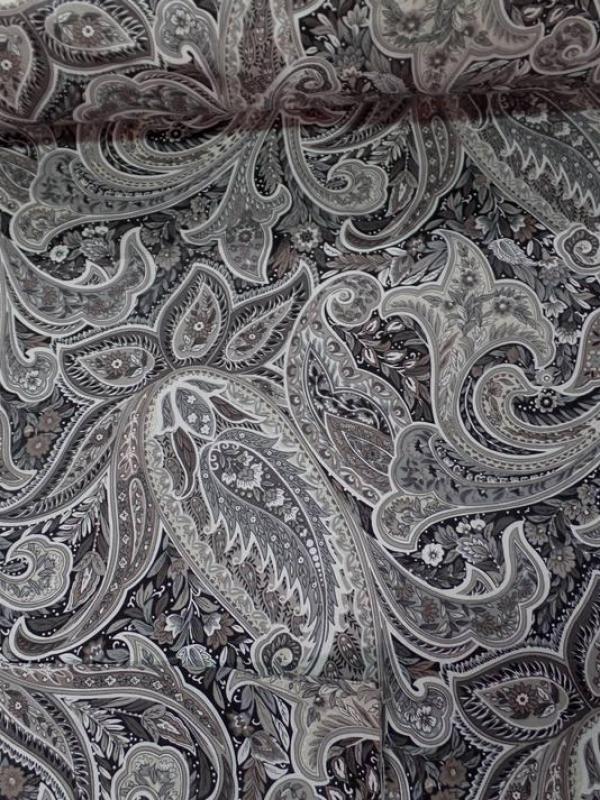 Toile coton imprime motifs cash mir ton beige taupe et gris en 2 80m l