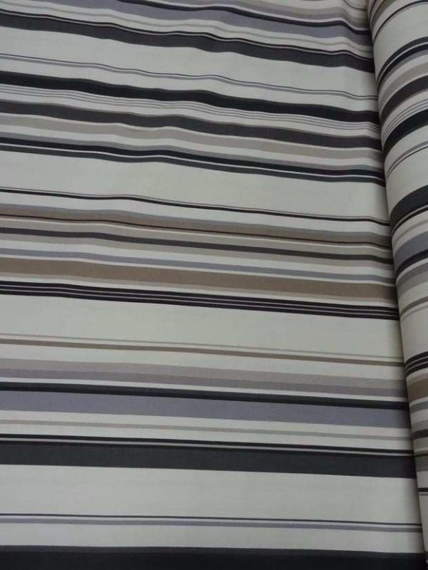 Toile coton imprime rayures gris beige noir