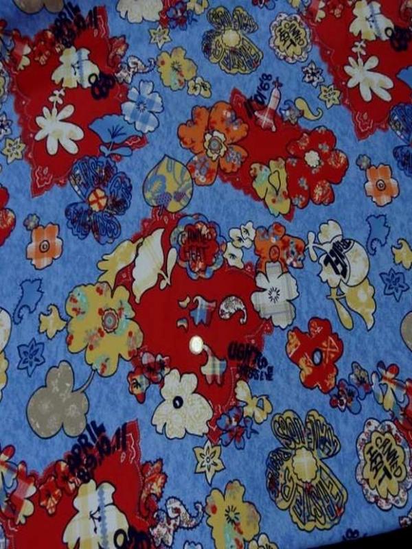 Toile coton imprime ton rouge bleu2