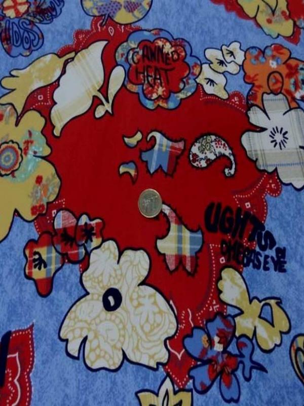 Toile coton imprime ton rouge bleu2