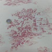 Toile de jouy blanc cassé et rouge en satin coton romantique