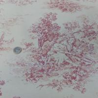 tissu Toile de jouy blanc cassé et rouge en satin coton romantique