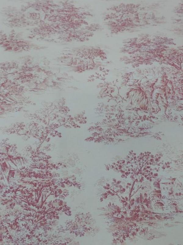 vente de Toile de jouy blanc cassé et rouge en satin coton romantique pas cher