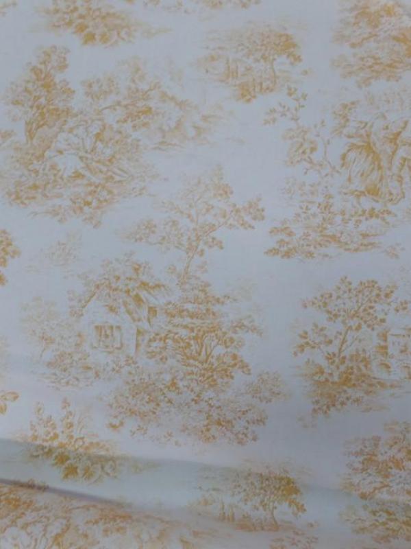 Toile de Jouy blanc cassé satin coton motifs romantique jaune safran