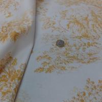 tissu Toile de Jouy blanc cassé satin coton motifs romantique jaune en ligne