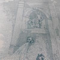 tissu Toile de jouy satin coton blanc cassé et vert
