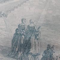 Toile de jouy satin coton blanc cassé et vert en 1 40m de large