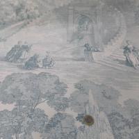 achat tissu Toile de jouy satin coton blanc cassé et vert