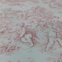 Tissu Toile de jouy satin coton blanc cassé bordeaux motifs les angelots