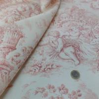 Tissu Toile de jouy satin coton blanc cassé rouge bordeaux motifs les angelots