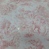Toile de jouy satin coton blanc cassé motifs les angelots en déradé de bordeaux
