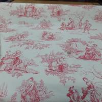 vente de tissu Toile de jouy satin coton blanc cassé rouge bordeaux motifs bagatelle en ligne