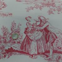 Toile de jouy satin coton blanc cassé rouge bordeaux motifs bagatelle