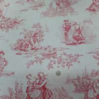 vente de tissu Toile de jouy satin coton blanc cassé rouge bordeaux motifs bagatelle