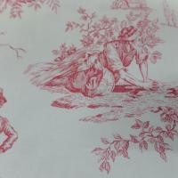 tissu Toile de jouy satin coton blanc cassé rouge bordeaux motifs bagatelle