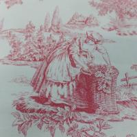 tissu Toile de jouy satin coton blanc cassé rouge bordeaux motifs bagatelle