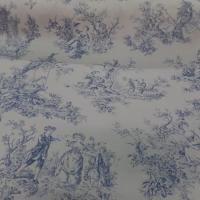 Toile de jouy satin coton blanc et bleu en 1 40m de large