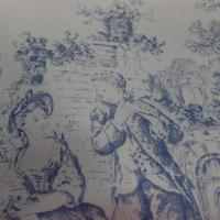 vente de Tissu Toile de Jouy satin coton blanc et bleu