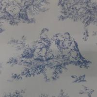 Tissu Toile de Jouy satin coton blanc et bleu en 1 40m de large