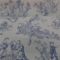 Toile de Jouy satin coton blanc et bleu en 1 40m de large