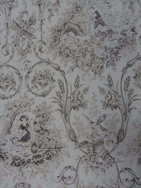 Toile de jouy ton lin imprime marron