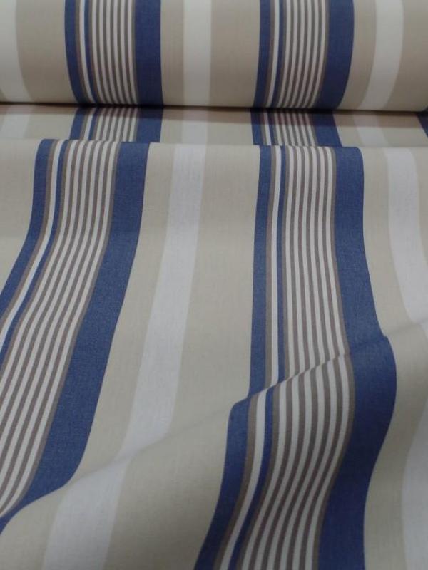 Toile de store rayé blanc beige bleu en téflon