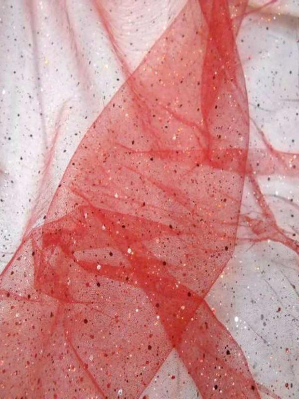 Tulle rouge a paillettes multicolore