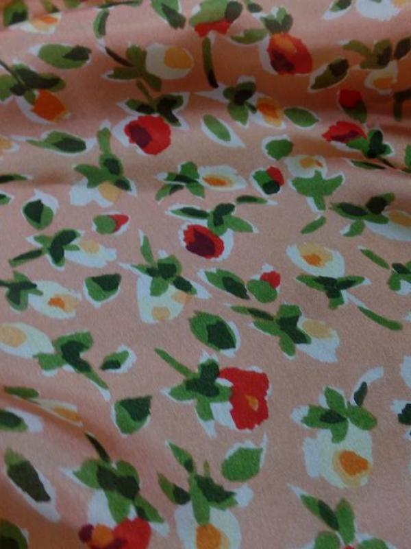 Twill se soie saumon imprime fleurs en 1 20m de large
