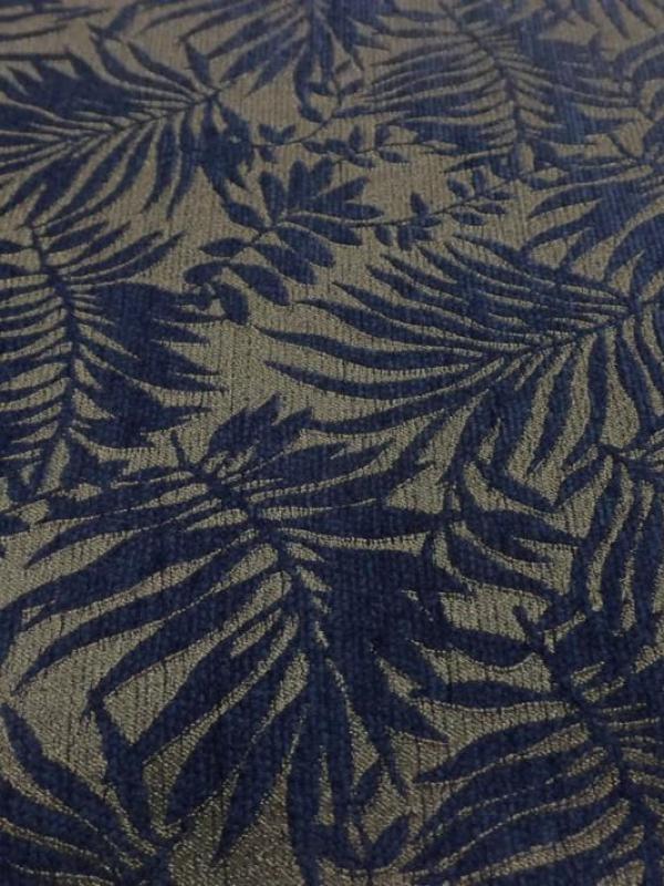 Velours chenille bleu nuit et vieil or devore