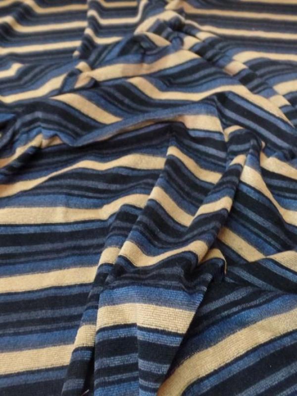 Velours eponge a rayures ton noir bleu safran7