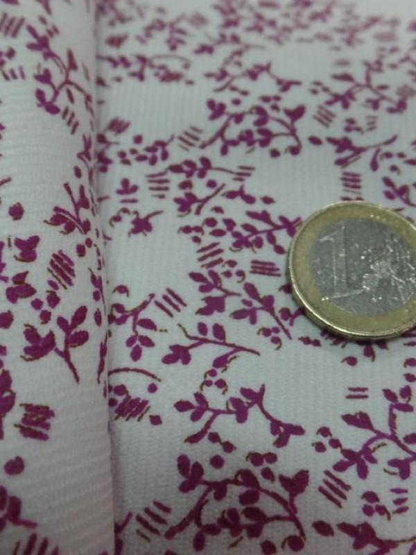 Velours milleraies blanc imprimé fleurs rose