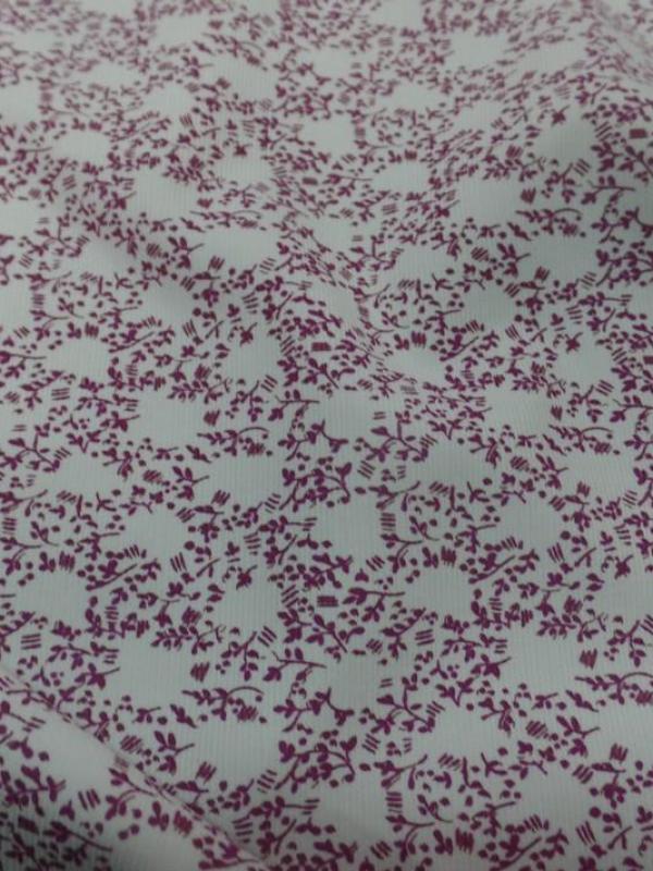 Velours milleraies blanc imprimé fleurs rose