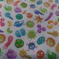 Vente de coton bio blanc imprime enfant motifs virus