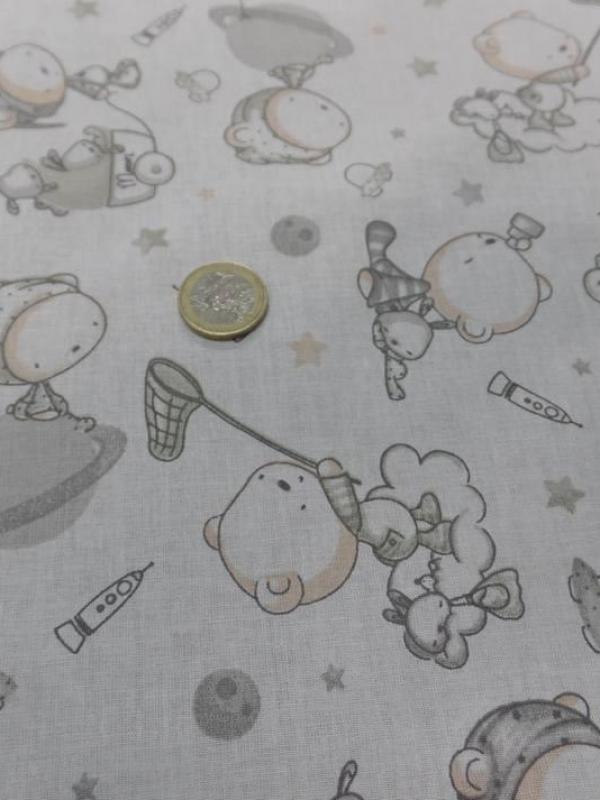 Tissu coton blanc imprime enfant ton gris1
