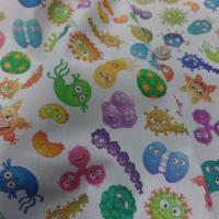 Vente de tissu coton bio blanc imprime enfant motifs virus
