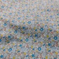 Vente de tissu coton popeline blanche imprime style liberty fleurs bleu jaune taupe en ligne