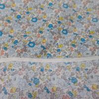 Vente de tissu coton popeline blanche imprime style liberty fleurs bleu jaune taupe sur marseille