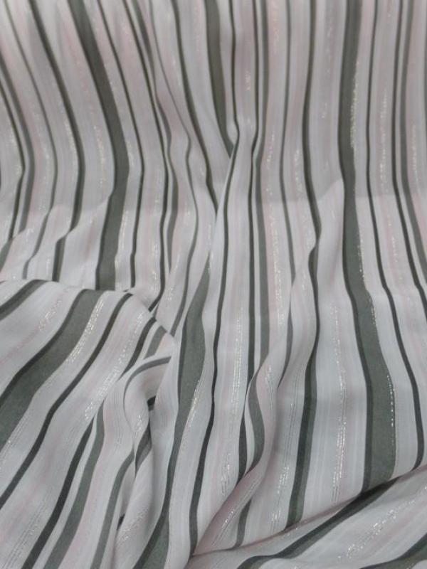vente de tissu Viscose blanc cassé a rayure ton kaki saumon fils lurex doré et métal