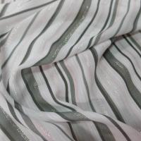 tissu Viscose blanc cassé a rayure ton kaki saumon fils lurex doré et métal