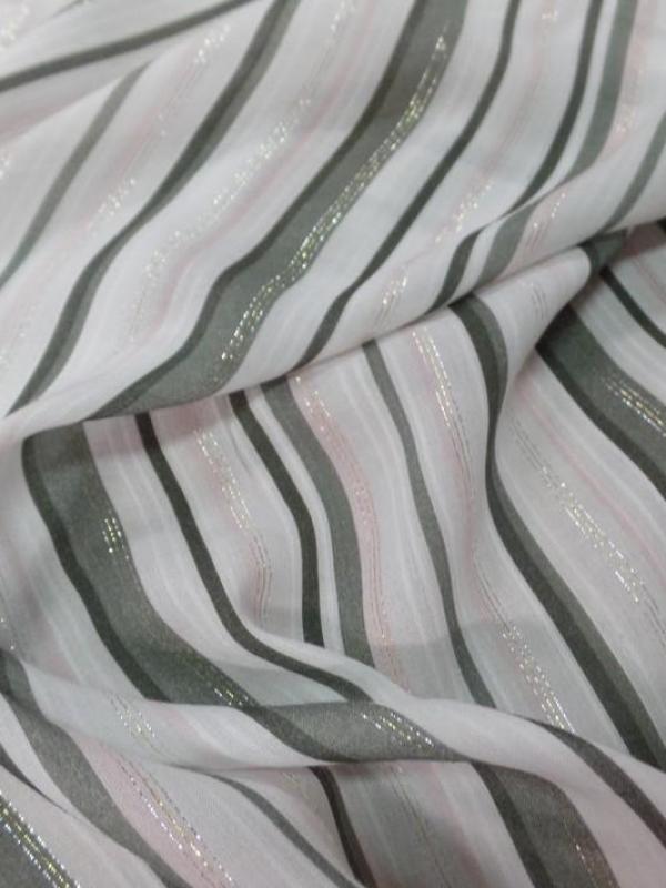 Viscose blanc cassé a rayure ton kaki saumon fils lurex doré et métal