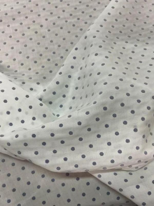 Viscose blanche a pois devore velours gris