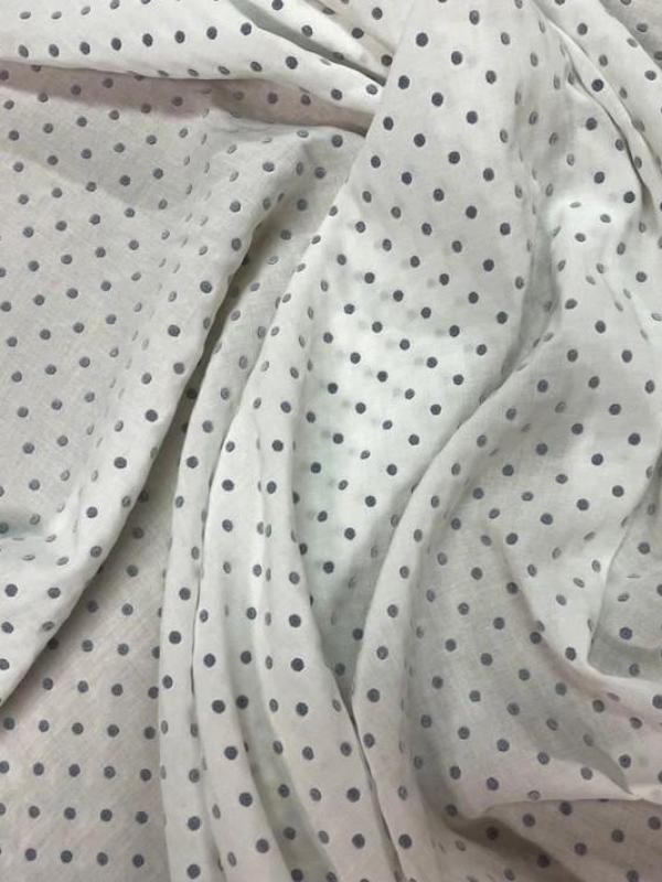 Viscose blanche a pois devore velours gris