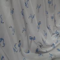 Viscose blanche fine imprime flamant rose ton bleu