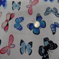 Viscose blanche fine imprime papillon bleu et rose06
