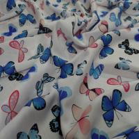 Viscose blanche fine imprime papillon bleu et rose6