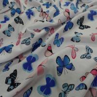 Viscose blanche fine imprime papillon bleu et rose7