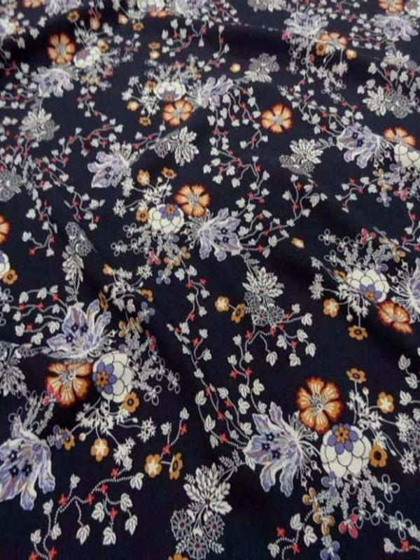 Viscose bleu nuit imprime fleurs2