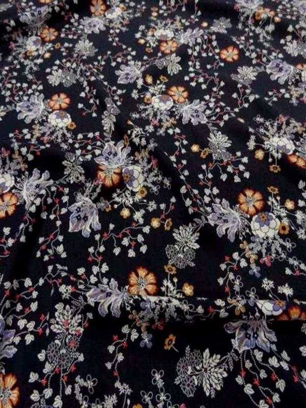 Viscose bleu nuit imprime fleurs2