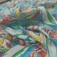 Viscose fine imprimee fleurs ton bleu 1