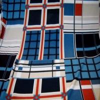 vente de Tissu Viscose imprimé carreaux  ton bleu ,beige